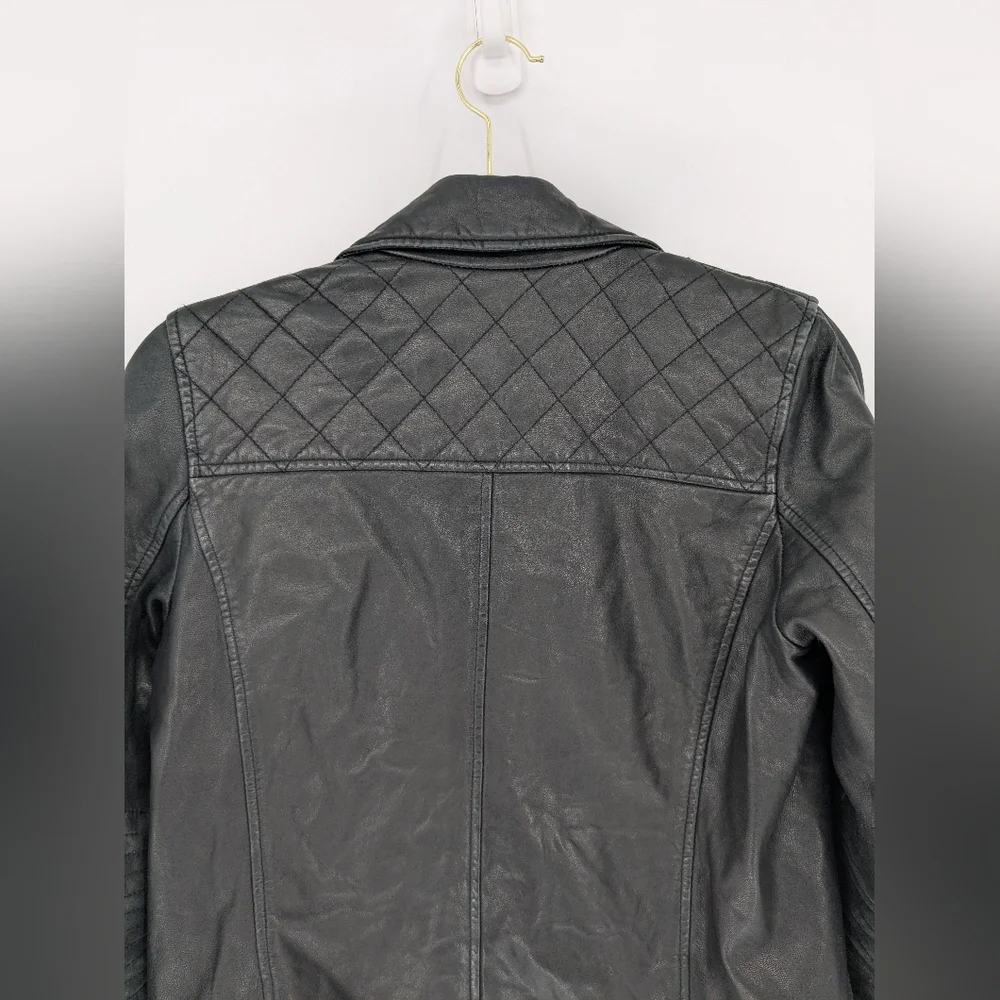 Black Genuine Lambskin Leather Moto Jacket Womens XS Double Zip Slim Biker Chic - Picture 13 of 15